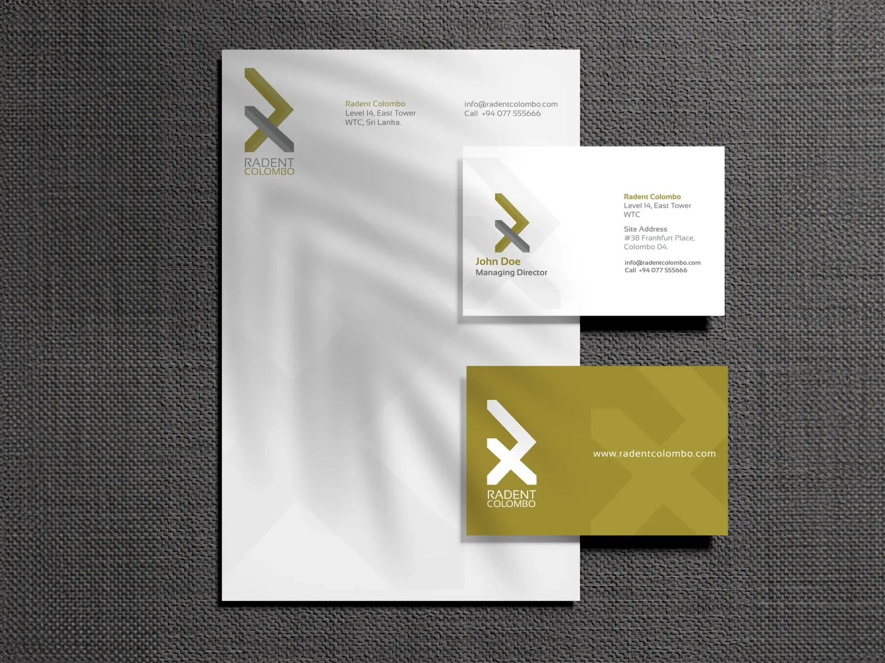 Radent Colombo, stationery design, view 2
